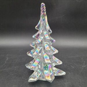 Vintage Iridescent Clear Art Glass Tree Figurine Winter Decor